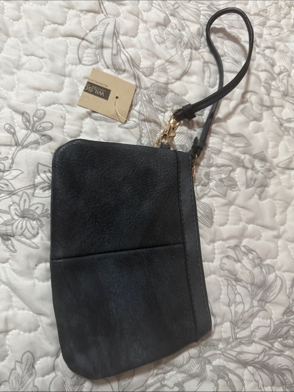 Wilson Black Leather Wristlet Clutch with Gold Hardware